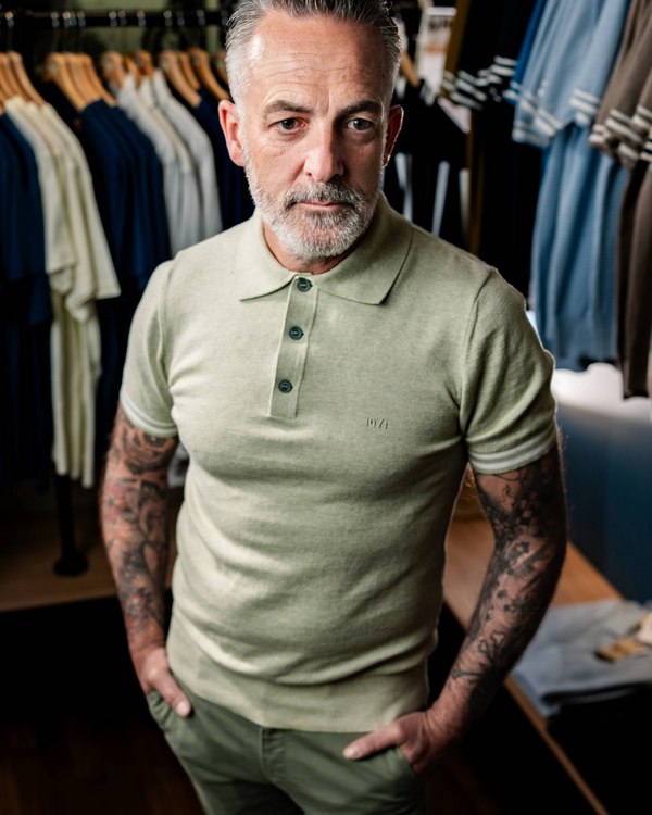 Charly Knitted polo Light khaki chiné