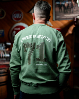 Détail col sweatshirt Brady vert fabrication portugaise