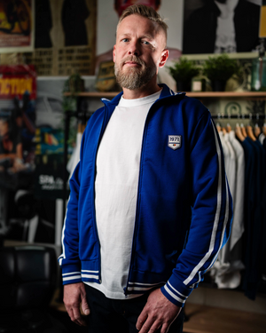 Vue face veste Bruce bleu worker style vintage sportswear
