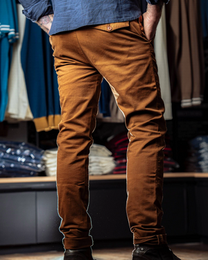 Chino Dave tabac porté look vintage années 70 heritage