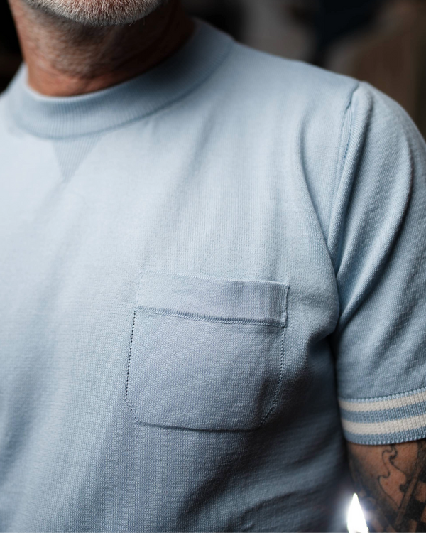 Polo Orlando bleu clair col classique - détail boutons - maille italienne 1971