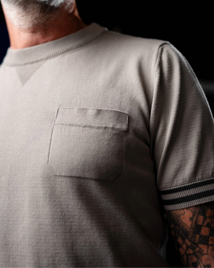 Vue latérale pull Orlando taupe clair fil italien