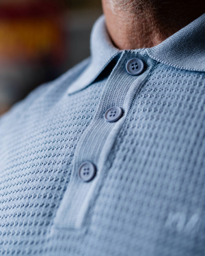 Vue face polo Pepito ciel coton bio fil italien qualité