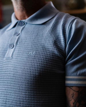 Texture tricot polo Pepito ciel coton bio doux confort