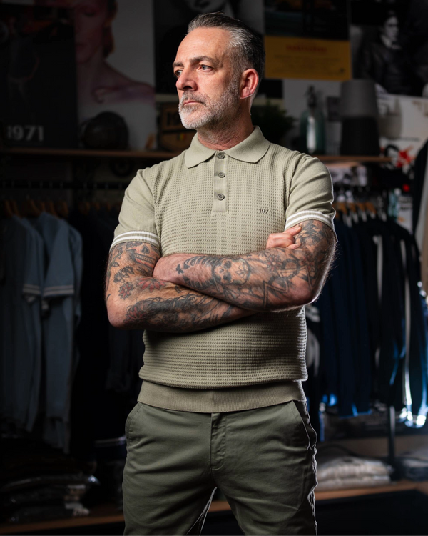 Polo tricoté Pepito vert clair années 60 - vue de face - coton bio italien 1971