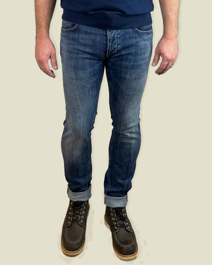 Détail couture jean Richy Worker bleu fabrication italienne