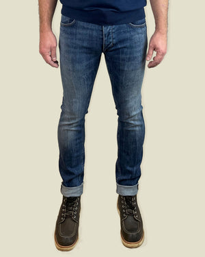 Vue latérale jean Richy Worker bleu coupe tapered vintage